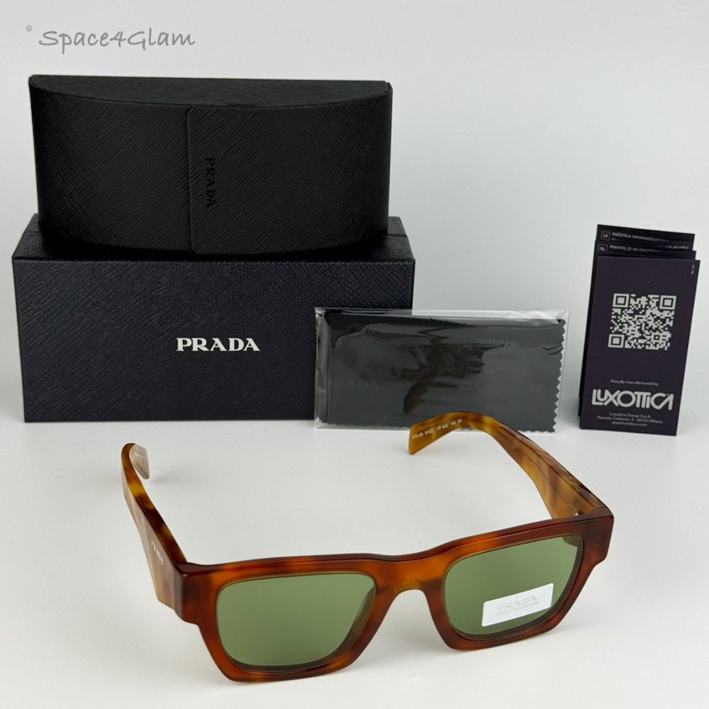 NEW Prada PRA06S 11P60C Cognac Tortoise Green Square Unisex Sunglasses PR A06S